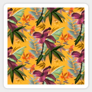 Elegant Tropical floral leaves botanical pattern,botanical pattern, tropical plants, yellow leaves pattern over a Sticker